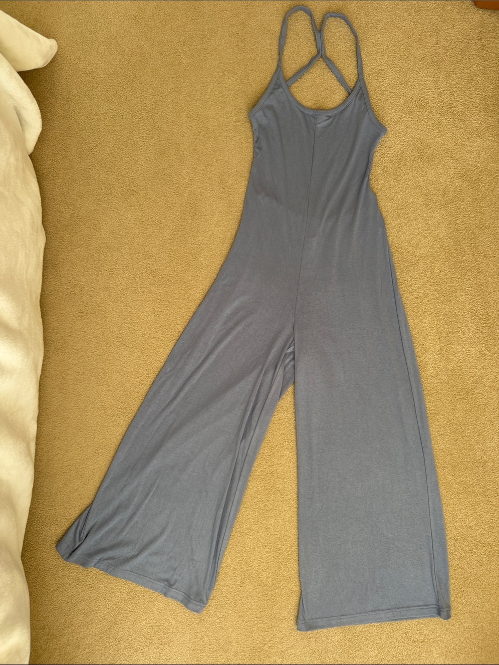 Free People Slate Blue/Gray Wide-Leg Strappy Jumpsuit